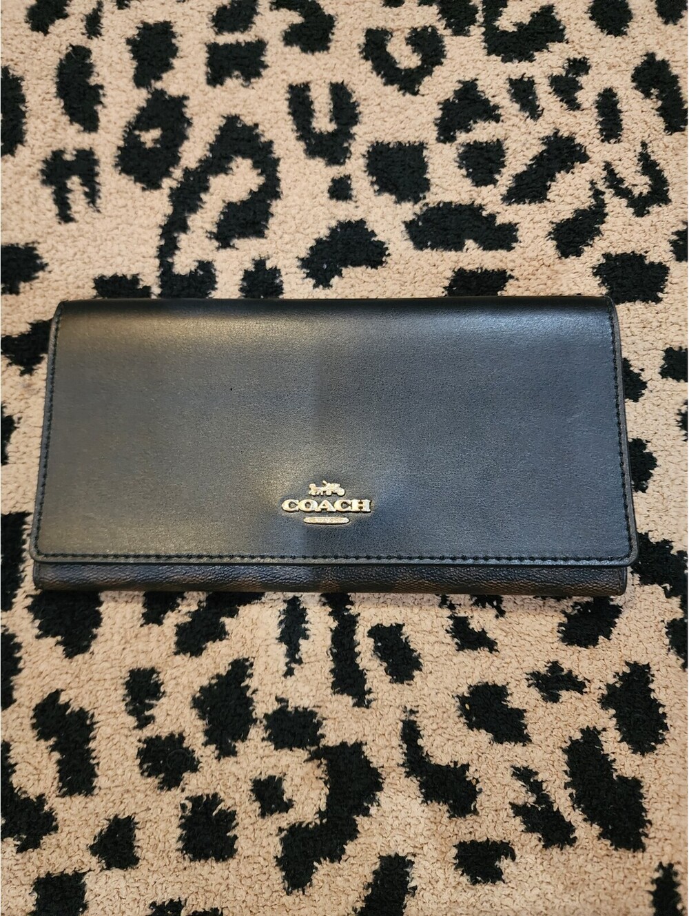 Coach Slim Trfol Wallet Signature Canvas & Leather Trim Stripe Long Credit Card